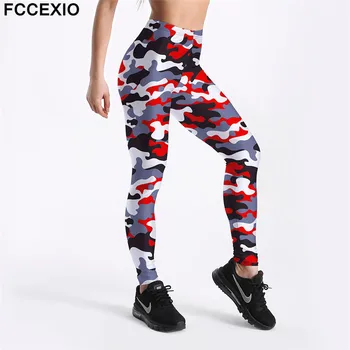 FCCEXIO Yeni Egzersiz Tayt Karışık Renkli Kamuflaj Baskı Kadın Tayt Spor Tayt Ince Rahat Spor Pantolon