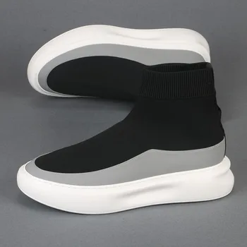 Fly dokuma kumaş çorap ve ayakkabı ile İngiliz trend kalın tabanlar yükseltilmiş nefes örgü yüzey rahat ayakkabılar