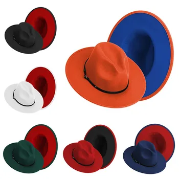 Fötr şapkalar Kadınlar Erkekler için İki Ton fötr şapka Kemer Tokası ile fötr şapka Keçe Panama Şapka