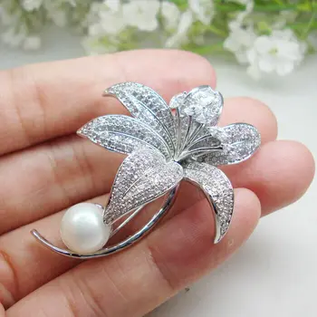 Gelin Güzel Orkide çiçek Düğün inci Broş Pin Temizle Zirkon kristal