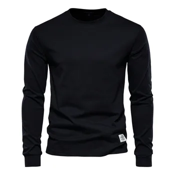 Giyim Erkek Tees Sonbahar Kış Uzun Kollu Yeni erkek T Shirt Saf Renk Üstleri Yuvarlak Yaka Erkek Pamuklu Erkek T Shirt erkekler için