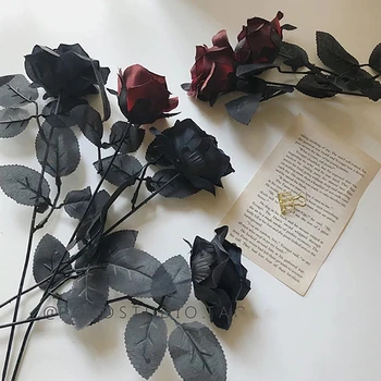 Gotik Siyah Romantik Gül yapay çiçek DIY Kırmızı Beyaz İpek Sahte Çiçek için Parti Ev Düğün Dekorasyon sevgililer Günü