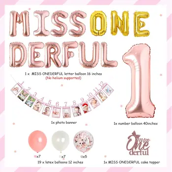 Gül Altın 1st Doğum Günü partisi Süslemeleri Kızlar için İlk Doğum Günü Malzemeleri Balonlar Afiş Aylık Fotoğraf Afiş Kek Topper
