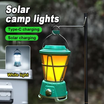 Güneş LED Lamba Açık Şarj Edilebilir Güçlü Güneş Çadır Gece Lambası kamp feneri Asılı El Feneri Dahili 6800mAh Pil