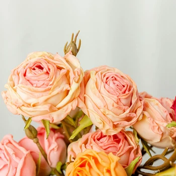 Güz Yanmış Güller Yüksek kaliteli yapay çiçekler Güz Süslemeleri Ev Düğün Masa Sahte Çiçekler Bahçe Sonbahar Dekorasyon