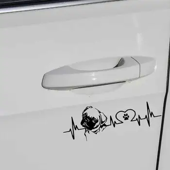 Güzel Pug Köpek Kalp Atışı Yansıtıcı otomobil araç Vücut Pencere Sticker Çıkartmaları Dekor Araba Dış Aksesuarları Butik Toptan