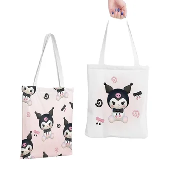Hello Kitty Sanrio Kuromi kanvas çanta karikatür öğrenci okul malzemeleri taşınabilir alışveriş çantası omuzdan askili çanta büyük kapasiteli çanta