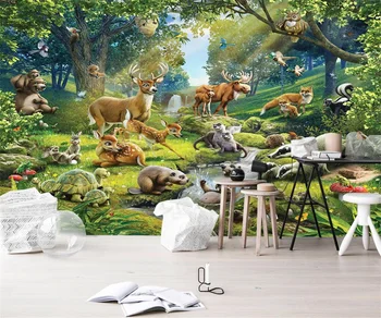 Herhangi bir boyut özelleştirmek 3d duvar kağıdı Doğa ağacı elk tavşan hayvan çocuk odası duvar arka plan duvar 3d duvar kağıdı