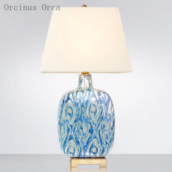 High-end özelleştirilmiş Amerikan Retro Mavi Degrade Seramik masa lambası başucu lambası yaratıcı el-boyalı dekoratif masa lambası