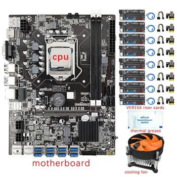 HOT-B75 8 GPU BTC Madencilik Anakart + CPU + Fan + Termal Gres+8X VER15X Yükseltici Kart 8 USB3.0 To PCIE1X LGA1155 DDR3 RAM SATA3. 0