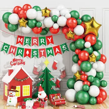 JOLLYBOOM Merry Christmas Süslemeleri Kırmızı Yeşil Balonlar Garland Kiti Altın Yıldız Folyo Balonlar Noel Partisi Ev Dekorasyonu Malzemeleri