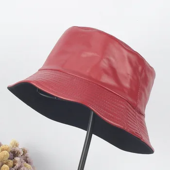 Kadın kova şapka панамы PU Çift taraflı moda şapka kadın sokak kişilik erkek pürüzsüz balıkçı şapka havza şapka