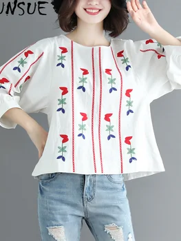 Kadın yazlık t-shirt Pamuk ve Keten T Shirt Kadın Kore Tarzı T-shirt Kadınlar için Vintage Elbise Üstleri 2023 KJ4623
