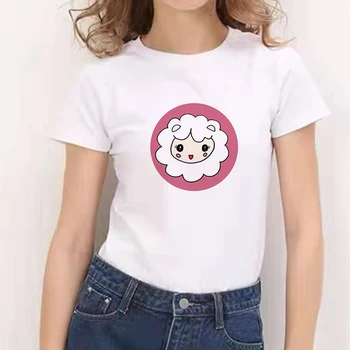 Kawaii Kadın T Shirt Büyük Boy Beyaz Tişörtleri 90s Kızlar Bayanlar Kısa Kollu Hayvan Estetik En Tees Ullzang Tshirt Streetwears