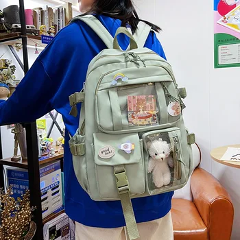 Kawaii Sevimli Kadın Sırt Çantaları Su Geçirmez Çok Cep Naylon Okul öğrenci için sırt çantası Kadın Kızlar Dizüstü Kitap Paketi Mochilas