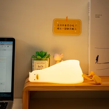Kawaii ördek gece ışıkları sensörü Led şarj edilebilir karikatür silikon yatak odası dekorasyon sevimli lambaları okşama anahtarı çocuk doğum günü hediyesi