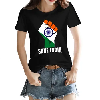 Kaydet Hindistan kadın T-shirt Sevimli Siyah Asosyal Tees Tops Avrupa Boyutu