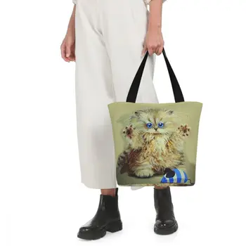 Kedi Baskılı Tote Seyahat Alışveriş Çantaları Bez Kumaş Tote Kadınlar Kişilik Okul omuz çantaları Katlanabilir Fermuarlı Plaj Çantası
