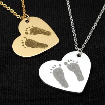 Kişiselleştirilmiş Bebek Ayak İzi Kolye, Parmak İzi Ayak İzi Kolye, Kalp Kolye Takı, Yeni Anne için Hediye, noel hediyesi