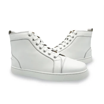 Klasik Beyaz erkek ayakkabısı Hakiki Deri Unisex Çift koşu ayakkabıları Popüler Tıknaz Kadınlar Yüksek Top Ayakkabı Gerçek deri ayakkabı