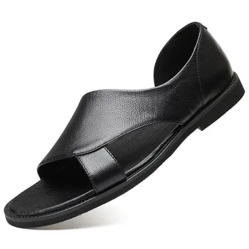 Klasik erkek ayakkabısı Yaz erkek Sandalet Hakiki Deri Yeni Stil Açık Yürüyüş Rahat Yumuşak Anti-Kaygan Büyük Boy 38-48