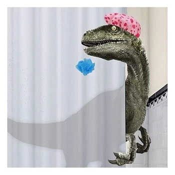 Komik Dinozor Duş Perdesi Banyo Perdesi Kanca İle Karikatür Banyo Dinozor Kumaş Duş Perdesi Çocuklar İçin