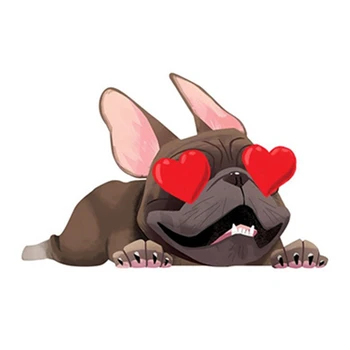 Komik Karikatür Gösteren Aşk Fransız Bulldog Sticker Araba Pencere Çıkartması PVC Araba Çıkartmaları Karikatür Pet Köpek Araba Styling Araba Dekor