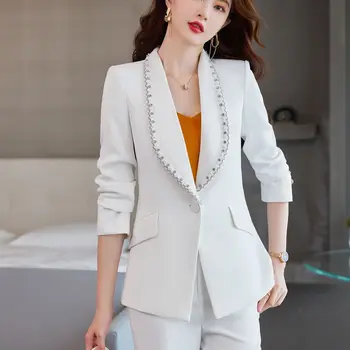 Kore sonbahar kış uzun kollu ceket ve pantolon seti takım elbise ofis setleri profesyonel iş elbisesi takım elbise kadın pantolon takım elbise