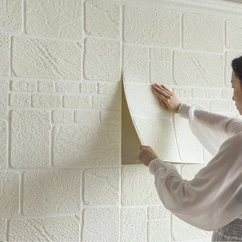 Köpük duvar kağıdı kendinden yapışkanlı 3D üç boyutlu duvar çıkartmaları su geçirmez, nem geçirmez ve küf geçirmez TV arka plan duvar s