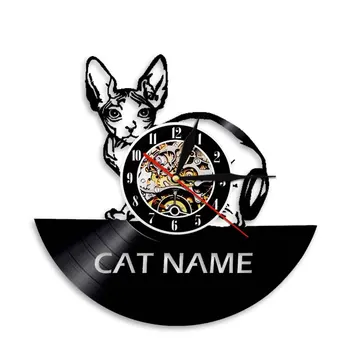 Kırmızı Kedi Siluet Gölge duvar saati Kitty Hayvan Vinil Kayıt Modern Tasarım Asılı İzle Dekor Ev Saati Hediye Kedi Sevgilisi İçin
