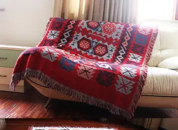 Kırmızı Kilim tarzı ıplik battaniye havlu çekyat örtüsü Yatak Örtüsü Atmak Battaniye Ev Dekor Tekstil