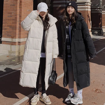 Kış X Uzun Pamuk kapitone ceket Kadınlar 2022 Yeni Streetwear Çıkarılabilir Kapşonlu Kalın Sıcak Parkas Ceket Gevşek Diz Boyu Dış Giyim
