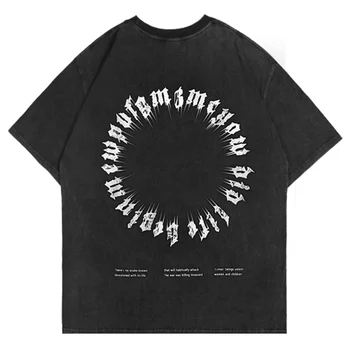 LACIBLE Erkekler Hip Hop Harajuku Yıkanmış T Shirt Streetwear Mektup Baskı T-Shirt Pamuk Rahat 2021 Yaz Kısa Kollu Gömlek Siyah