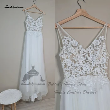 Lakshmigown Basit Beyaz Plaj düğün elbisesi es Gelin Elbise 2022 Vestido Novia Sivil Boho düğün elbisesi Aç Geri Dantel Korse