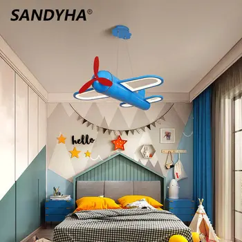 LED aydınlatma armatürleri çocuk Odası yatak odası için göz koruması uçak İskandinav Yaratıcı lambalar sarı mavi kolye ışık