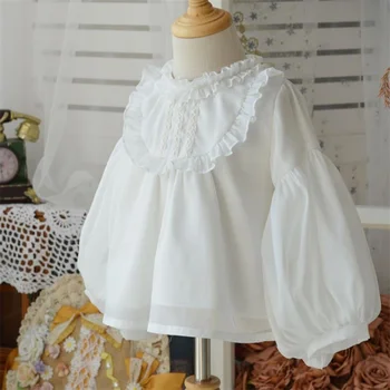 Lolita şifon gömlek prenses uzun kollu bebek gömlek gevşek çan kollu çift katmanlı dip üst