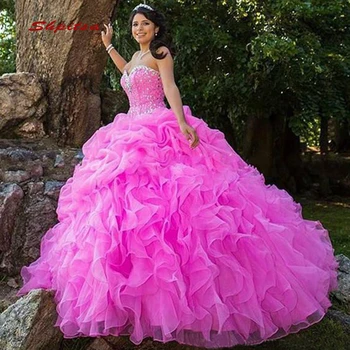 Lüks Kristaller Quinceanera elbise Balo Organze Fırfır Masquerade Prenses Balo Onaltı Tatlı 16 Elbise Için 15 yaşında