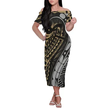 Moda Kısa Kollu dar Kapalı tek omuzlu elbise Polinezya Tribal Puletasi Dövme Baskı Resmi Günler Maxi Elbise