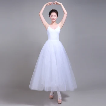 Moda seksi Beyaz Bayan Bale Elbise Prova Uygulama Elbise Kuğu Kostüm Kadınlar için Uzun Tül Elbise Kolsuz Dans Giyim