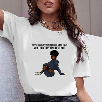 Moda trendi siyah Kız Sihirli t shirt Kadın Afrika Siyah Kız Kadın T-shirt Gotik üst kadın Hip Hop beyaz tişört Femme