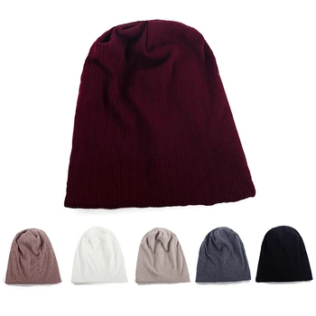 Moda Örme Nervürlü bere şapka Kadın Erkek Kış Düz Renk Şapka Unisex Baggy Hımbıl Sıcak Bonnets Kasketleri Kafatası Kap