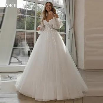 Modern Tül Bir Çizgi düğün elbisesi Zarif Seksi Sevgiliye Basit Fildişi Gelin Kıyafeti Backless Kadınlar Mahkemesi Tren Robe De Mariée