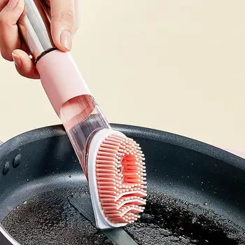 Mutfak Silikon Temizleme Fırçası 3 İn 1 Uzun Saplı Temizleme Fırçası Çıkarılabilir Fırça İle Sünger Dağıtıcı Bulaşık Yıkama Fırçası