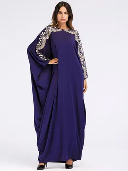 Müslüman Kadınlar Gevşek Elbise Dubai Batwing Kollu Abaya Farasha Nakış Elbise Parti Kıyafeti İslam Kaftan Ramazan Maxi Abayas