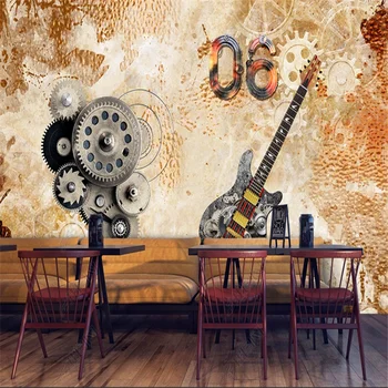 Müzik Bar Retro Gitar Müzikal Duvar Kağıtları Endüstriyel Dekorasyon Kaya Arka Plan Duvar Kağıdı papel de parede 3D