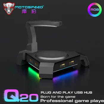 Orijinal USB Hub MOTOSPEED Q20 Oyun Fare Bungee Kablo Tutucu 4 Port USB Hub 4 LED Renk Modları RGB Aydınlatma Masaüstü Aksesuarları