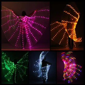 Oryantal Dans LED Isis Kanatları Renkli Oryantal Dans Aksesuarı Popüler Sahne Performansı Sahne Kanatları Sopalarla 190 LED ışıkları
