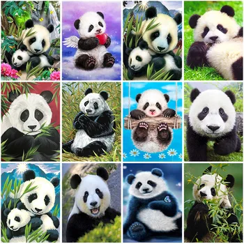 Panda DIY 5D Elmas Boyama Tam Yuvarlak Matkap Hayvanlar Karikatür elmas Nakış Çapraz dikiş kitleri Mozaik Ev Dekor