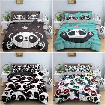 Panda nevresim takımı e n e n e n e n e n e n e n e n e n e Siyah Beyaz Sevimli Ayı Yorgan yatak örtüsü seti Sevimli Karikatür Hayvan Desen Yatak Kız Erkek Nevresim