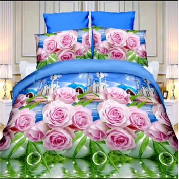 Parlak Çiçekler nevresim takımı Yorgan yatak örtüsü seti 3d nevresim takımı Moda Tasarım nevresim düz levha yastık kılıfı